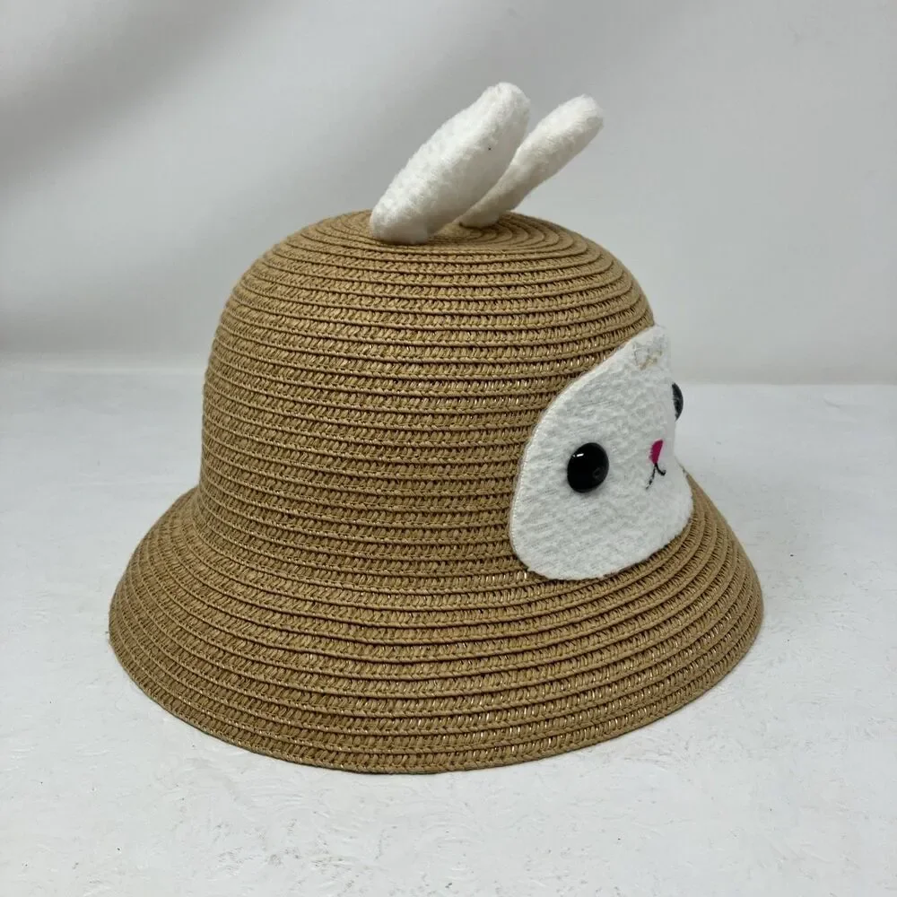 A. Kurtz Embellished Bunny Sun Hat YOUTH BOYS GIRLS Ears Face Faux Straw